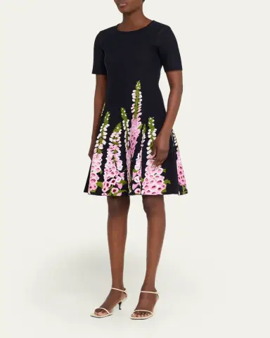 Oscar de la Renta Foxglove Jacquard Knit Short-Sleeve Mini Dress | Thumbnail 4 Oscar de la Renta Foxglove Jacquard Knit Short-Sleeve Mini Dress | Thumbnail 4