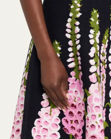 Oscar de la Renta Foxglove Jacquard Knit Short-Sleeve Mini Dress | Thumbnail 5 Oscar de la Renta Foxglove Jacquard Knit Short-Sleeve Mini Dress | Thumbnail 5