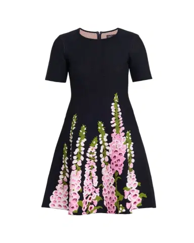 Oscar de la Renta Foxglove Jacquard Knit Short-Sleeve Mini Dress | Thumbnail 1 Oscar de la Renta Foxglove Jacquard Knit Short-Sleeve Mini Dress | Thumbnail 1
