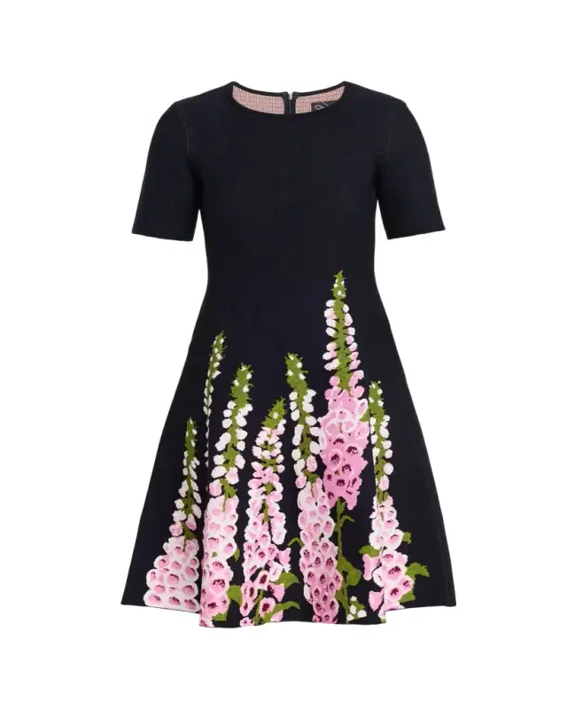 Foxglove Jacquard Knit Short-Sleeve Mini Dress