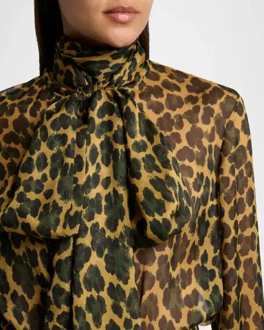 Saint Laurent Leopard Silk Chiffon Bow-Neck Blouse | Thumbnail 4 Saint Laurent Leopard Silk Chiffon Bow-Neck Blouse | Thumbnail 4