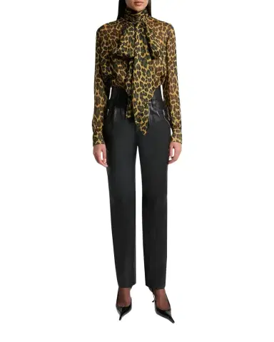 Saint Laurent Leopard Silk Chiffon Bow-Neck Blouse | Thumbnail 1 Saint Laurent Leopard Silk Chiffon Bow-Neck Blouse | Thumbnail 1