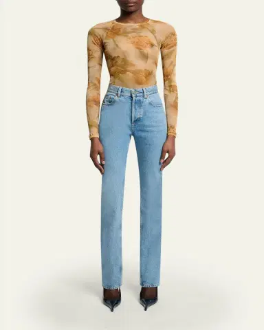 Saint Laurent Floral-Print Mesh Long-Sleeve Top | Thumbnail 2
