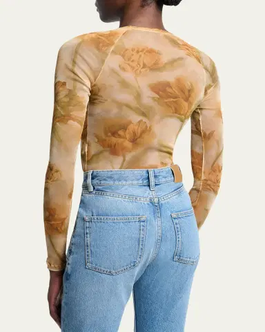 Saint Laurent Floral-Print Mesh Long-Sleeve Top | Thumbnail 3