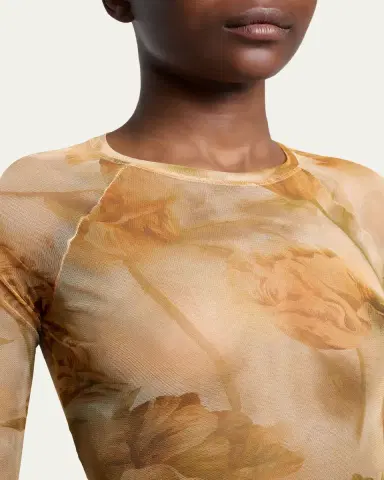 Saint Laurent Floral-Print Mesh Long-Sleeve Top | Thumbnail 5