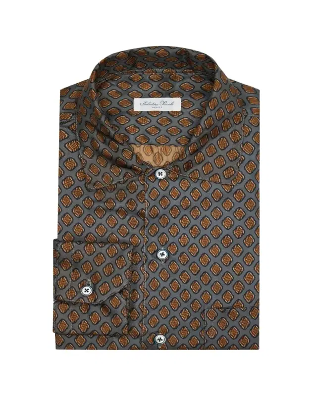 Salvatore Piccolo Men's Silk Diamond-Print Dress Shirt