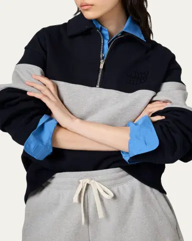Miu Miu Striped Cotton Polo Sweatshirt | Thumbnail 4