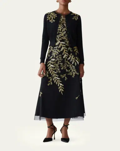 Carolina Herrera Gold Leaf-Embroidered Silk Cotton Cardigan | Thumbnail 2