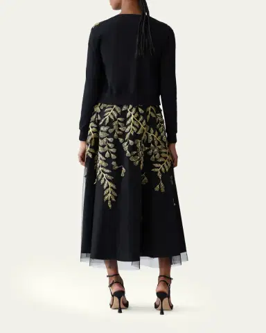 Carolina Herrera Gold Leaf-Embroidered Silk Cotton Cardigan | Thumbnail 3