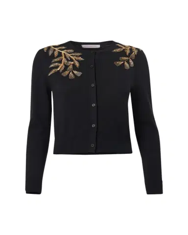 Carolina Herrera Gold Leaf-Embroidered Silk Cotton Cardigan | Thumbnail 1