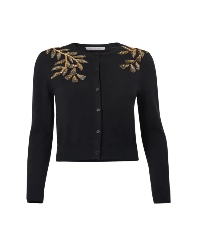 Gold Leaf-Embroidered Silk Cotton Cardigan