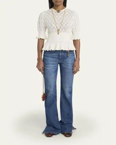 Chloé Short-Sleeve Pointelle Peplum Sweater | Thumbnail 2 Chloé Short-Sleeve Pointelle Peplum Sweater | Thumbnail 2