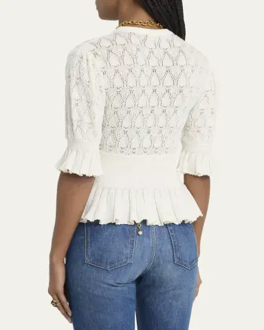Chloé Short-Sleeve Pointelle Peplum Sweater | Thumbnail 3 Chloé Short-Sleeve Pointelle Peplum Sweater | Thumbnail 3