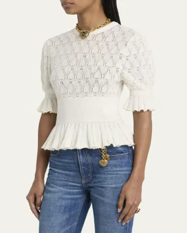 Chloé Short-Sleeve Pointelle Peplum Sweater | Thumbnail 4 Chloé Short-Sleeve Pointelle Peplum Sweater | Thumbnail 4