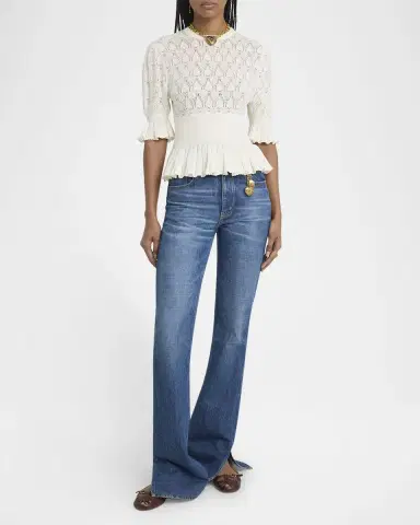 Chloé Short-Sleeve Pointelle Peplum Sweater | Thumbnail 6 Chloé Short-Sleeve Pointelle Peplum Sweater | Thumbnail 6