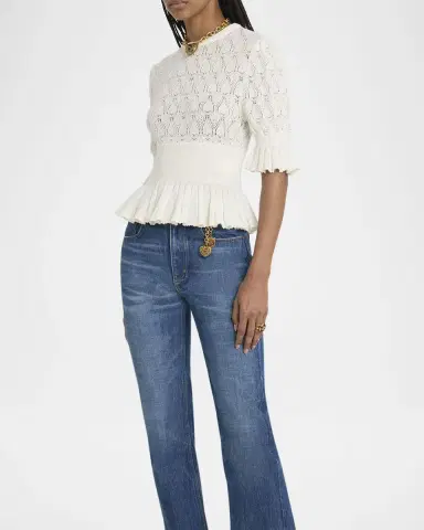 Chloé Short-Sleeve Pointelle Peplum Sweater | Thumbnail 8 Chloé Short-Sleeve Pointelle Peplum Sweater | Thumbnail 8