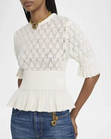 Chloé Short-Sleeve Pointelle Peplum Sweater | Thumbnail 9 Chloé Short-Sleeve Pointelle Peplum Sweater | Thumbnail 9