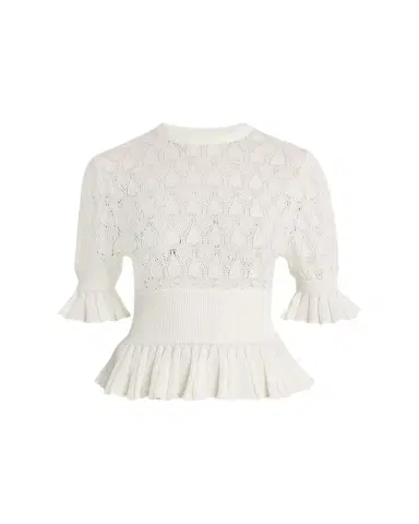 Chloé Short-Sleeve Pointelle Peplum Sweater | Thumbnail 1 Chloé Short-Sleeve Pointelle Peplum Sweater | Thumbnail 1