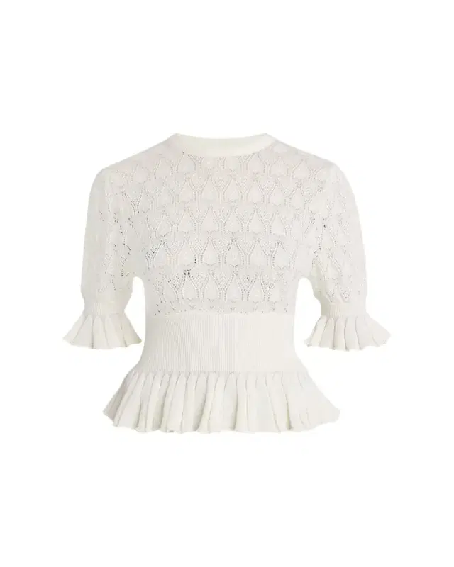 Short-Sleeve Pointelle Peplum Sweater