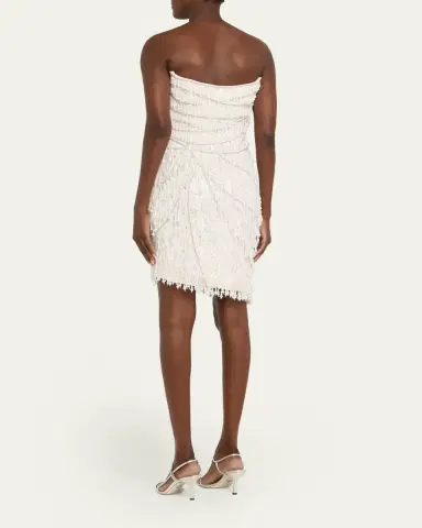 PAMELLA ROLAND Strapless Fringe Embroidered Tulle Mini Cocktail Dress | Thumbnail 3