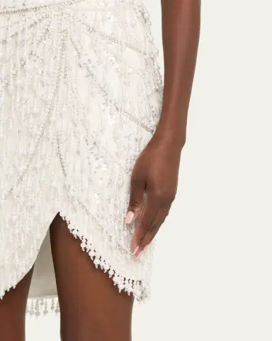 PAMELLA ROLAND Strapless Fringe Embroidered Tulle Mini Cocktail Dress | Thumbnail 5