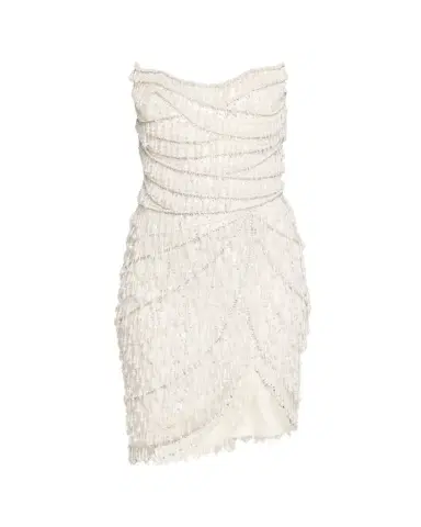 PAMELLA ROLAND Strapless Fringe Embroidered Tulle Mini Cocktail Dress | Thumbnail 1