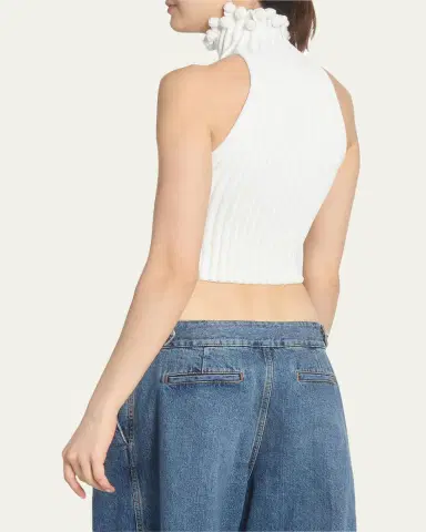 Alaïa Ribbed Knit Curled Trim Halter Top | Thumbnail 3 Alaïa Ribbed Knit Curled Trim Halter Top | Thumbnail 3