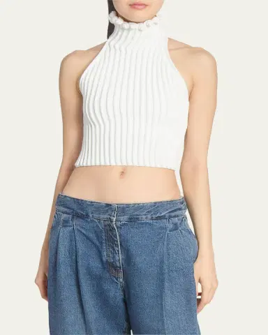 Alaïa Ribbed Knit Curled Trim Halter Top | Thumbnail 4 Alaïa Ribbed Knit Curled Trim Halter Top | Thumbnail 4
