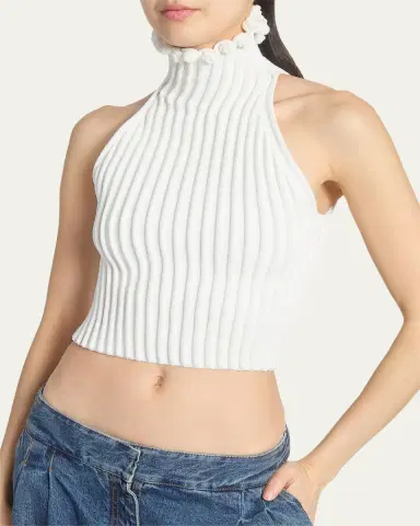 Alaïa Ribbed Knit Curled Trim Halter Top | Thumbnail 5 Alaïa Ribbed Knit Curled Trim Halter Top | Thumbnail 5