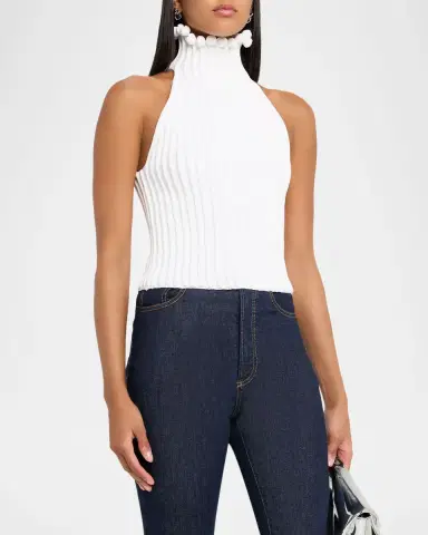 Alaïa Ribbed Knit Curled Trim Halter Top | Thumbnail 8 Alaïa Ribbed Knit Curled Trim Halter Top | Thumbnail 8