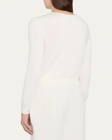 Oscar de la Renta Floral Embroidered Wool Crewneck Cardigan | Thumbnail 3