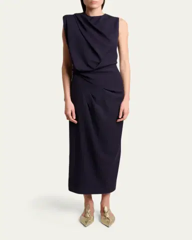 Lanvin Draped Shoulder Sleeveless Midi Dress | Thumbnail 2