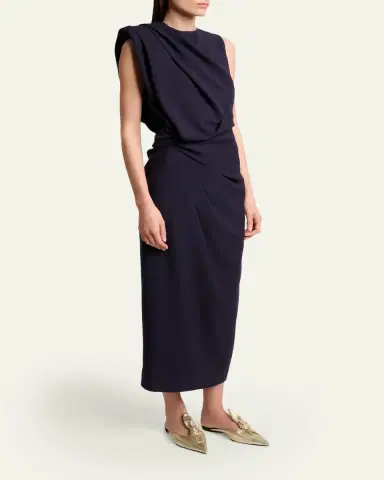 Lanvin Draped Shoulder Sleeveless Midi Dress | Thumbnail 4