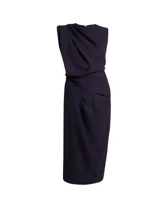 Draped Shoulder Sleeveless Midi Dress