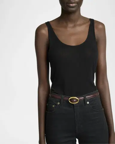 Saint Laurent Double Oval Skinny Leather Belt | Thumbnail 5