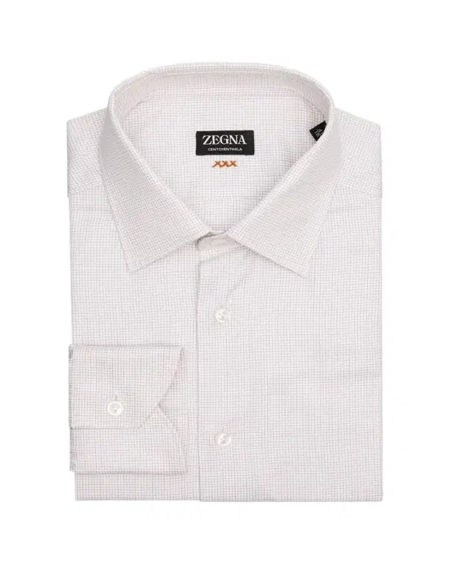 Men's Centoventimila Cotton Micro-Check Dress Shirt