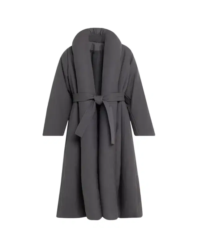 Padded-Lapel Long Wrap Coat
