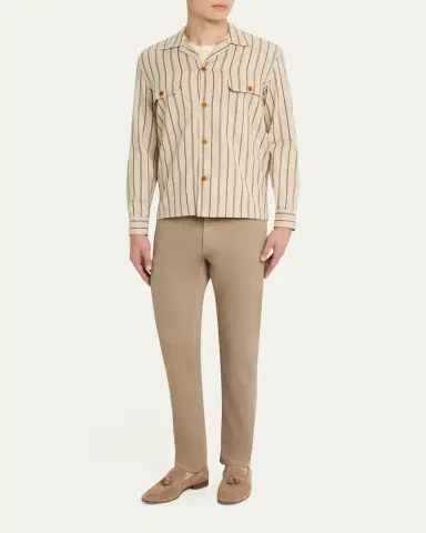 Salvatore Piccolo Men's Cotton Multi-Stripe Dual-Pocket Overshirt | Thumbnail 2