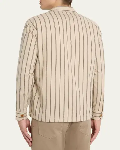 Salvatore Piccolo Men's Cotton Multi-Stripe Dual-Pocket Overshirt | Thumbnail 3