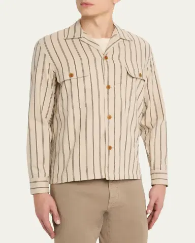 Salvatore Piccolo Men's Cotton Multi-Stripe Dual-Pocket Overshirt | Thumbnail 4