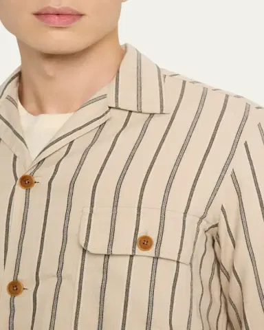 Salvatore Piccolo Men's Cotton Multi-Stripe Dual-Pocket Overshirt | Thumbnail 5
