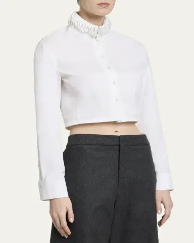 ALAIA Trimmed Collar Crop Button-Down Shirt | Thumbnail 4