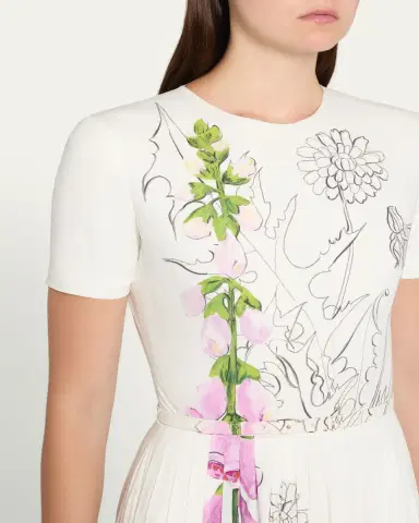 Oscar de la Renta Foxglove Dandelion Poplin Short-Sleeve Midi Dress With Belt | Thumbnail 5 Oscar de la Renta Foxglove Dandelion Poplin Short-Sleeve Midi Dress With Belt | Thumbnail 5