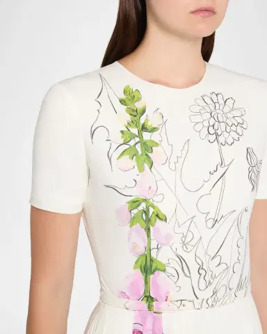Oscar de la Renta Foxglove Dandelion Poplin Short-Sleeve Midi Dress With Belt | Thumbnail 9 Oscar de la Renta Foxglove Dandelion Poplin Short-Sleeve Midi Dress With Belt | Thumbnail 9