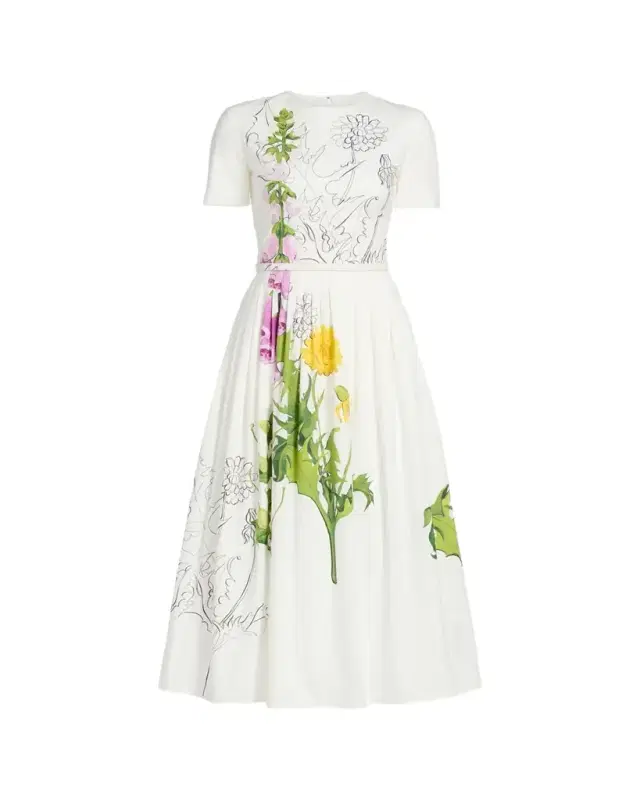 Foxglove Dandelion Poplin Short-Sleeve Midi Dress With Belt