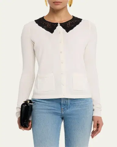 LoveShackFancy Lolani Wool Lace Collar Cardigan | Thumbnail 4 LoveShackFancy Lolani Wool Lace Collar Cardigan | Thumbnail 4