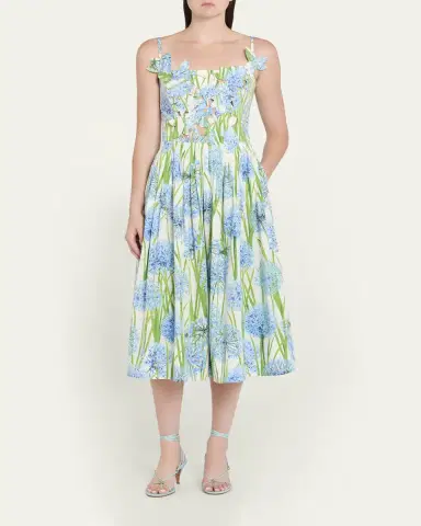 Oscar de la Renta Alliums Poplin Cutout Sleeveless Midi Dress | Thumbnail 2