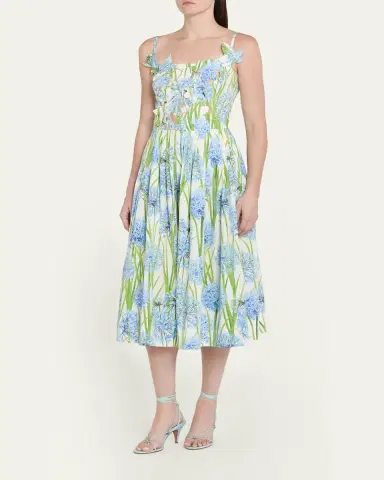 Oscar de la Renta Alliums Poplin Cutout Sleeveless Midi Dress | Thumbnail 4