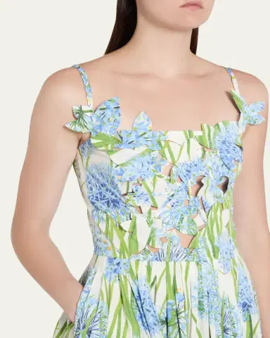 Oscar de la Renta Alliums Poplin Cutout Sleeveless Midi Dress | Thumbnail 5