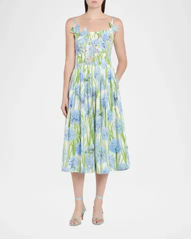 Oscar de la Renta Alliums Poplin Cutout Sleeveless Midi Dress | Thumbnail 6
